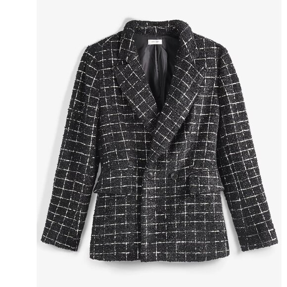 NWOT On 34th Women's Metallic Plaid Tweed Blazer Black SZ-18W - Picture 7 of 12